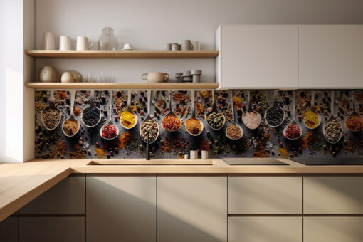 Küchenrückwand "Gewürze auf Löffeln"