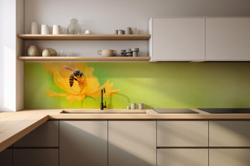 Küchenrückwand "Biene auf Blume"